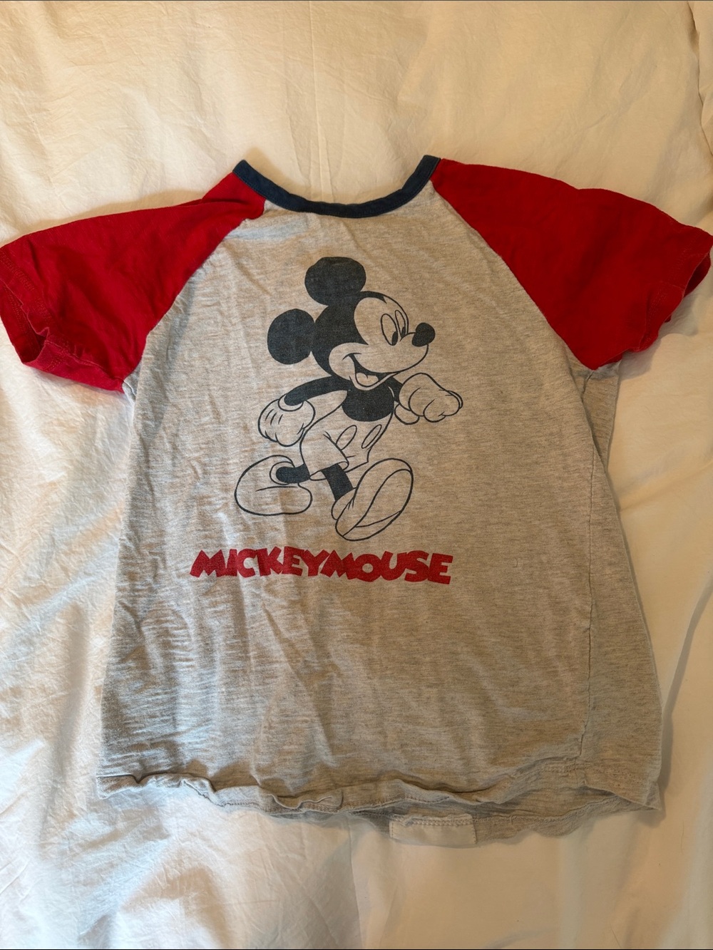 Disney Gray Raglan Tee with Red Sleeves and Mickey Graphic